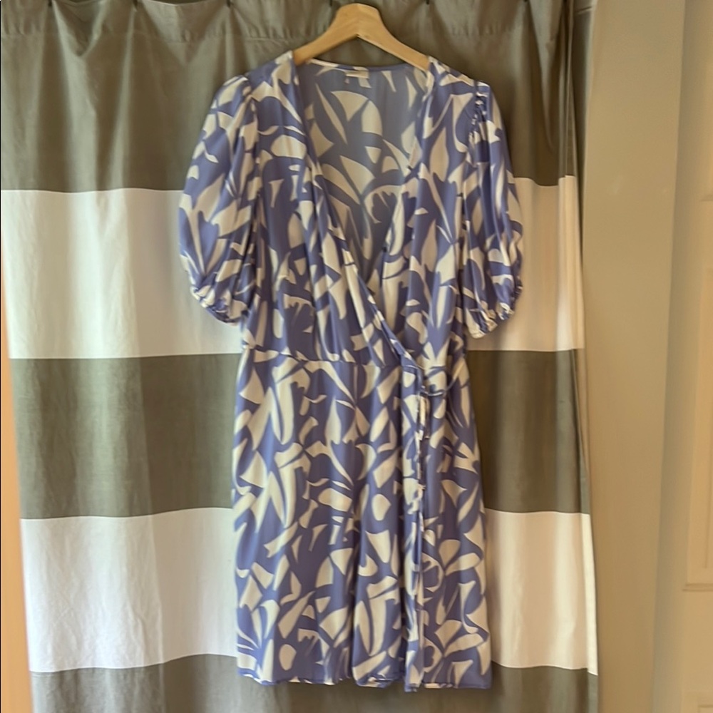 Elegant Blue and White Wrap Dress